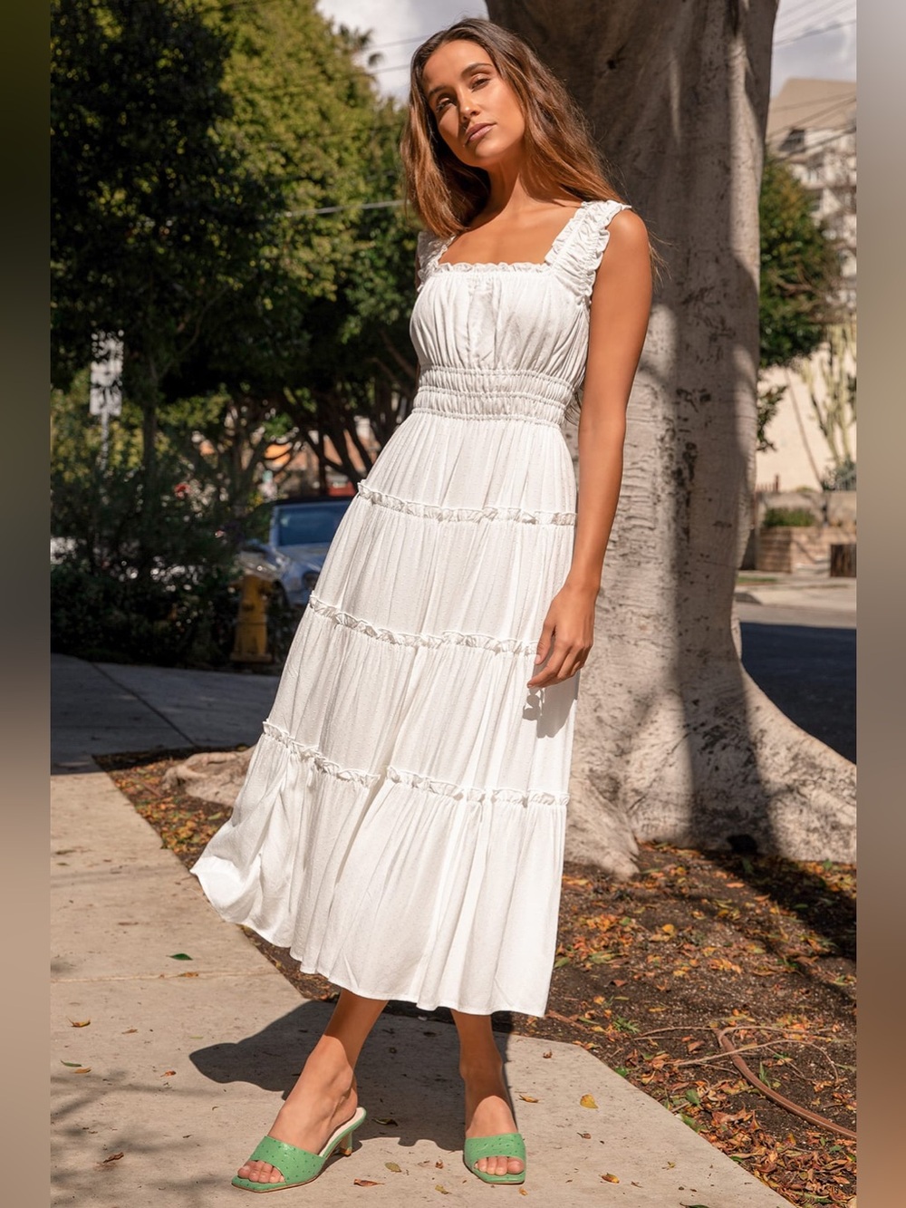 Lulus White Ruffled Tiered Midi Dress